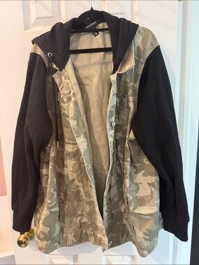 Love & Legend Camo Military Jacket with Black Sleeves and hood